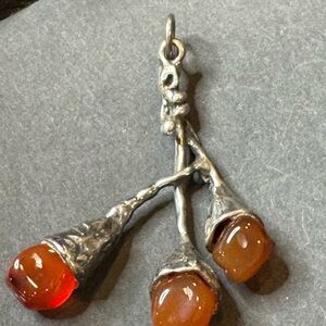 Elegant Silver Cala Lily and Amber Pendant
